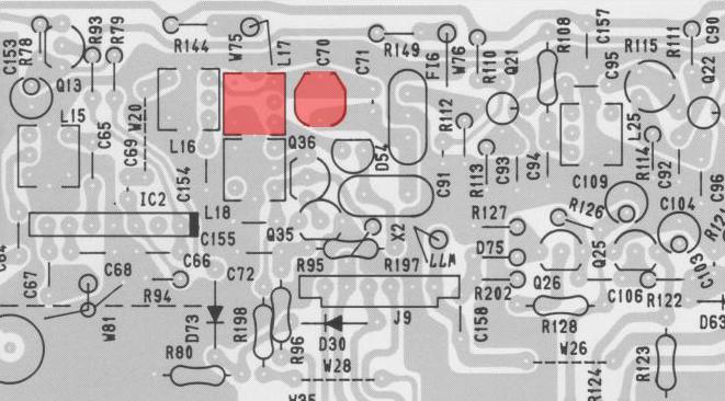 Area del circuito stampato dove si trova il filtro notch