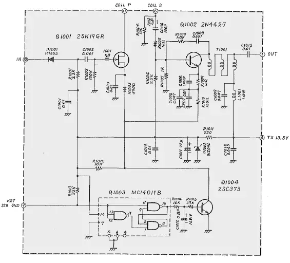 Schema elettrico del circuito PRE DRIVE usato nel Yaesu FT-7B