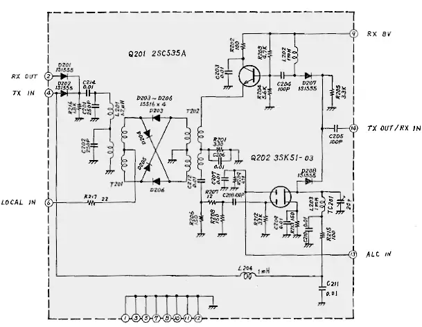 Schema elettrico del circuito MIXER usato nel Yaesu FT-7B