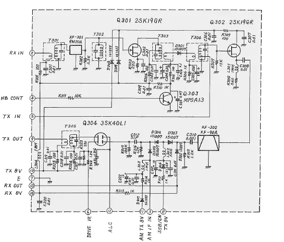 Schema elettrico del circuito FILTER usato nel Yaesu FT-7B