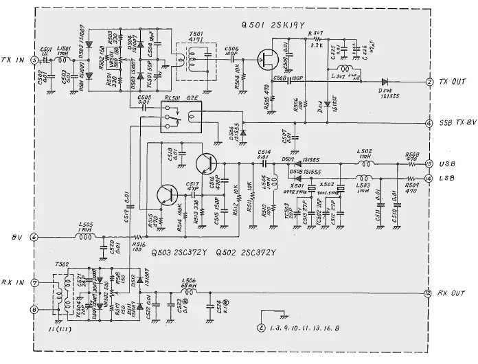 Schema elettrico del circuito MOD/DEM usato nel Yaesu FT-7B