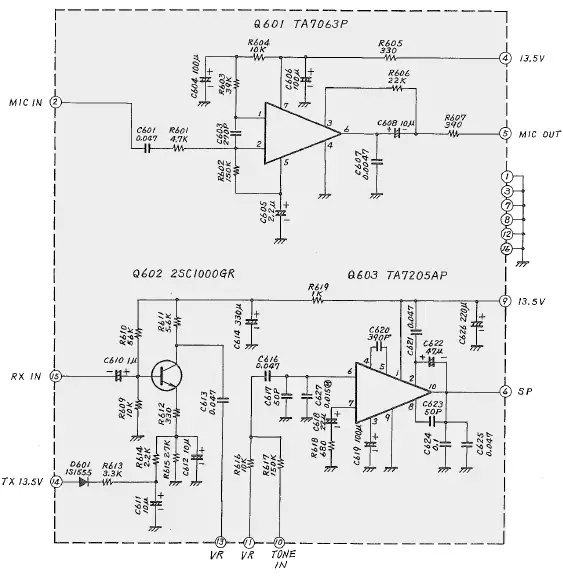 Schema elettrico del circuito AF usato nel Yaesu FT-7B