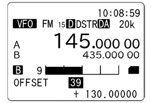 Écran du AOR AR-DV1, exemple de fonction de décalage de fréquence