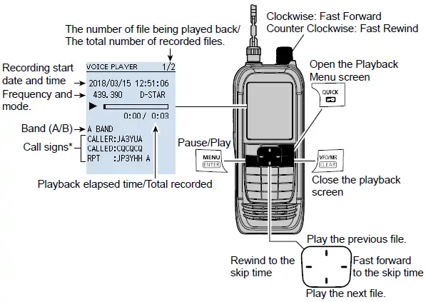 ICOM IC-R30 playback screen